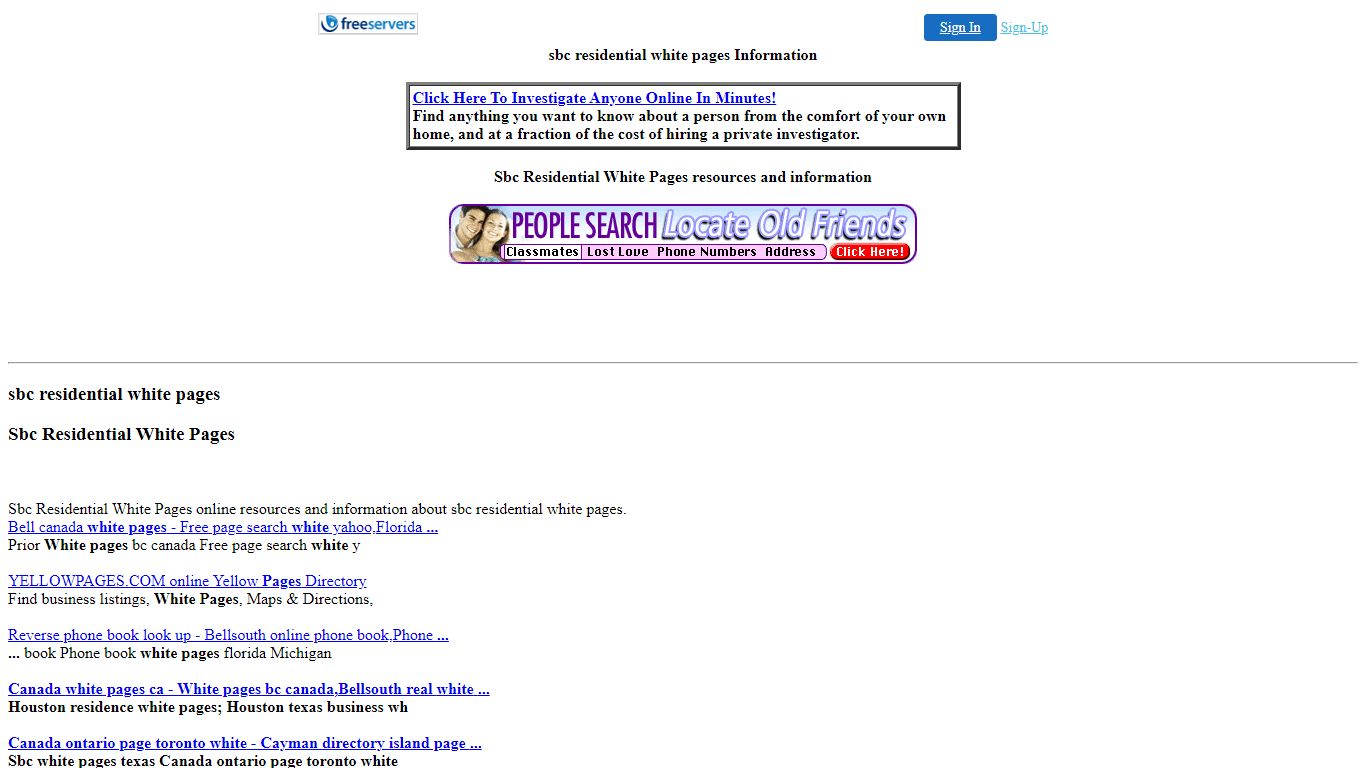 sbc residential white pages information - FreeServers