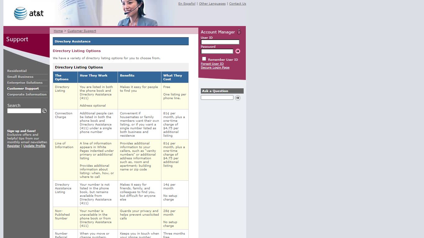 SBC Directory Listing Options - Products and Services - CA - AT&T